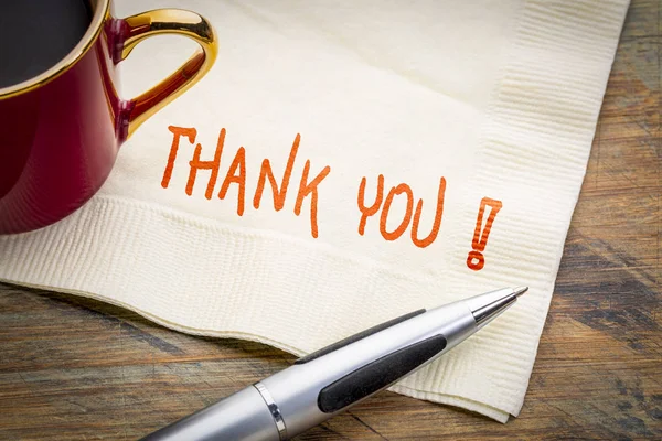 Thank You Phrase Handwriting Napkin Cup Coffee — Stock Photo, Image