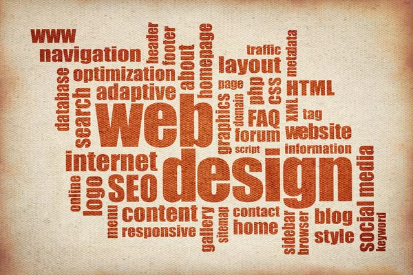 Web デザインの単語雲 キャンバスに赤印刷 インターネット サービス コンセプト — ストック写真