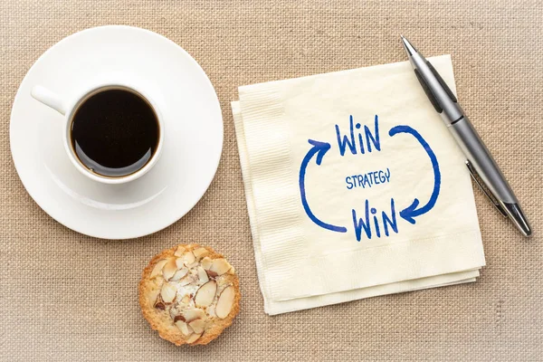 Win Win Strategy Concept Sketch Napkin Cup Coffee — Stock Photo, Image