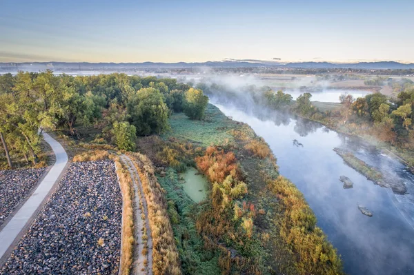 Morgennebel Über South Platte River Unterhalb Von Denver Norden Colorados — Stockfoto