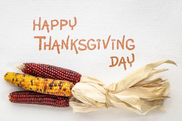 Boldog Hálaadás Napja Üdvözlőlap Art Vászon Dekoratív Kukoricás Kézírás — Stock Fotó