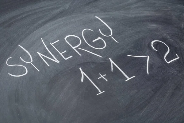 Synergy Concept White Chalk Handwriting Blackboard — Stock Photo, Image