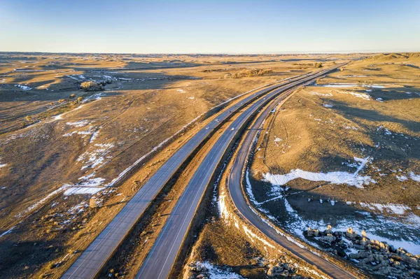 Autobahn Durch Sanfte Prärie Nordkolorado Luftaufnahme — Stockfoto