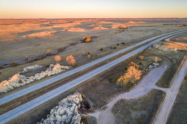 Dálnice Jízdou Přes Prérie Severní Colorado Přírodní Fort Letecký Pohled — Stock fotografie