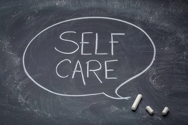 Self Care White Chalk Handwriting Blackboard — Stock Photo, Image