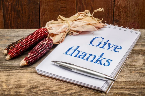 Give Thanks Phrase Handwriting Art Sketchbook Decorative Corn Rustic Barn — Stock Photo, Image