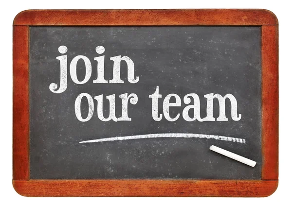 Join Our Team Sign White Chalk Text Vintage Slate Blackboard — Stock Photo, Image