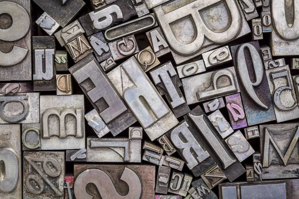 Hintergrund Der Zufälligen Vintage Buchdruck Metalltyp Druckblöcke — Stockfoto