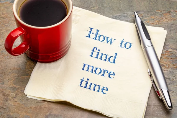 How to find more time - handwriting on a napkin with a cup of coffee