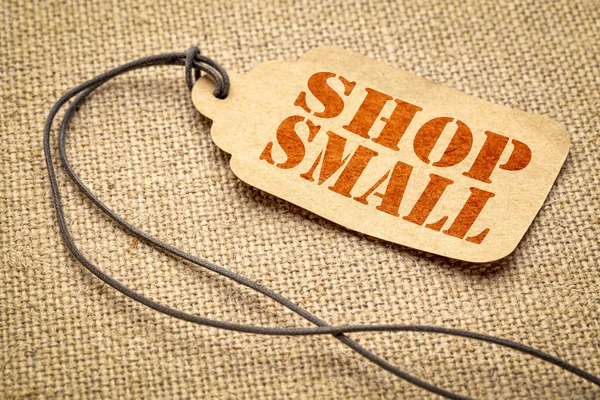 Shop Small Small Business Saturday Concept Una Etiqueta Precio Papel — Foto de Stock