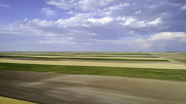 Paisaje Rural Nebraska Con Trigo Maíz Campos Arados Vista Aérea — Foto de Stock