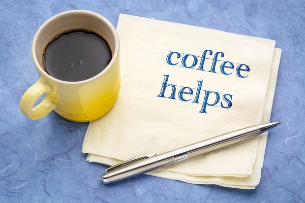 Kávé Segít Kézírás Egy Szalvétára Egy Csésze Presszókávé — Stock Fotó