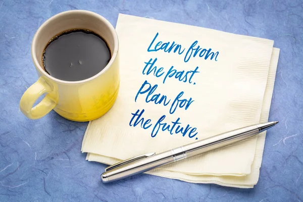 Learn Plan Future Handwriting Napkin Cup Espresso Coffee — Stock Photo, Image