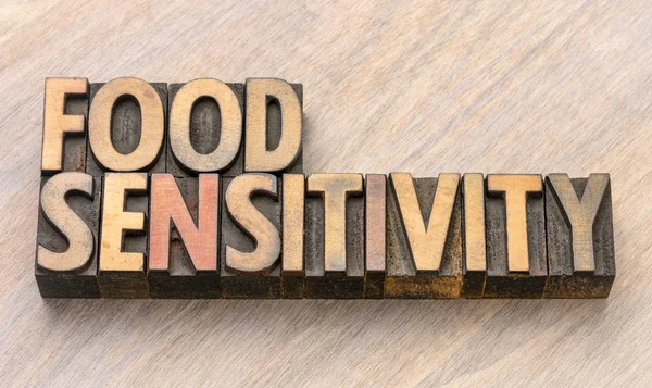 Food Sensitivity Word Vintage Letterpress Wood Type Printing Blocks — Stock Photo, Image