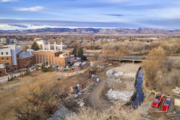 Construction Whitewater Park Poudre River Downtown Fort Collins Colorado Aerial — Stock Photo, Image