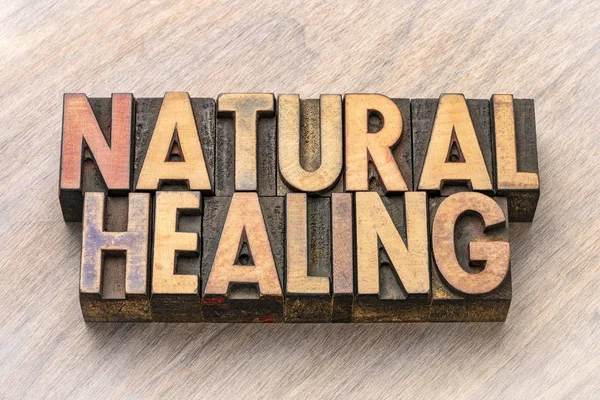 Natural Healing Word Abstract Vintage Letterpress Wood Type Printing Blocks — Stock Photo, Image