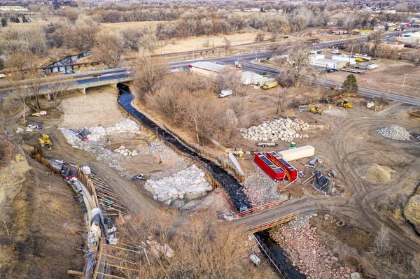 Aanleg Van Whitewater Park Poudre Rivier Het Centrum Van Fort — Stockfoto