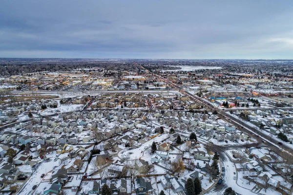 Winter Schemering Stad Luchtfoto Van Winkel Residentiële Gebieden Van Fort — Stockfoto