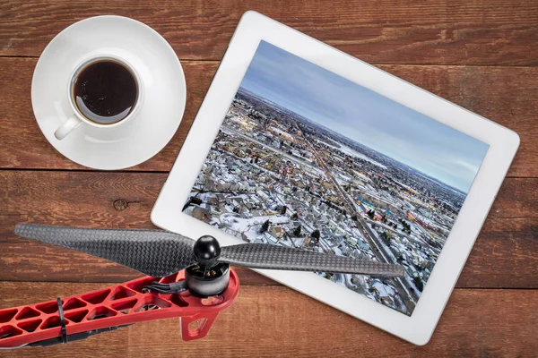 Téli Alkonyat City Megtekintésével Légi Képe Lakó Bevásárló Területek Digitális — Stock Fotó
