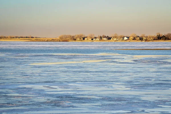 Crépuscule Hivernal Dessus Lac Boyd Gelé Dans Nord Colorado — Photo