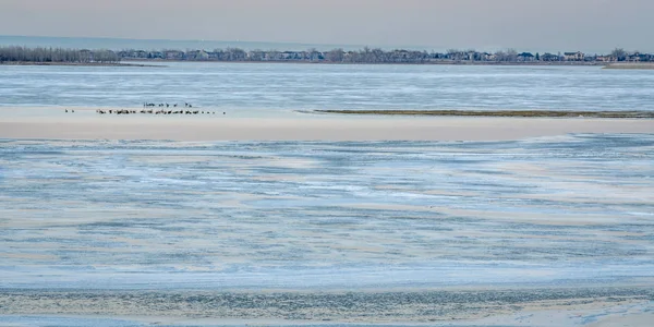 Crépuscule Hivernal Dessus Lac Boyd Gelé Dans Nord Colorado — Photo