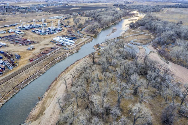 Paisaje Industrial Agrícola Largo Del Río South Platte Cerca Lasalle — Foto de Stock