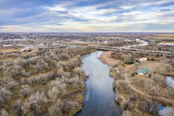 South Platte River Lasalle Colorado Winter Aerial View — Stock Photo, Image