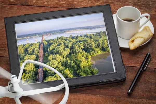 Old New Chain Rocks Bridge Mississippi River Louis Reviewing Aerial — Stock Photo, Image