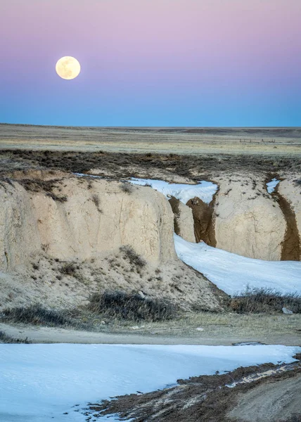 Luna llena se eleva sobre la pradera — Foto de Stock