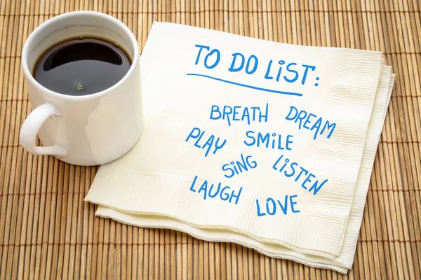 Att göra lista-andetag, dröm, lek, leende, skratta ... — Stockfoto