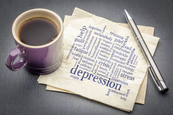 Depresszió szó felhő szalvétára — Stock Fotó