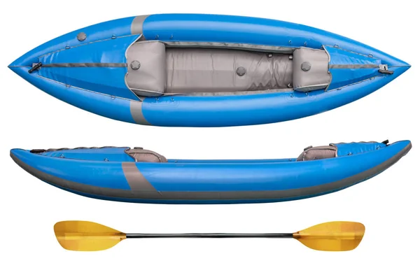 Blue inflatable whitewater kayak — Stock Photo, Image