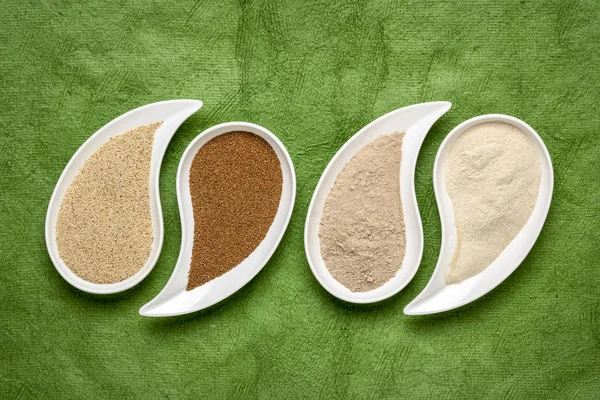ブラウンとアイボリーの teff 穀物と小麦粉 — ストック写真