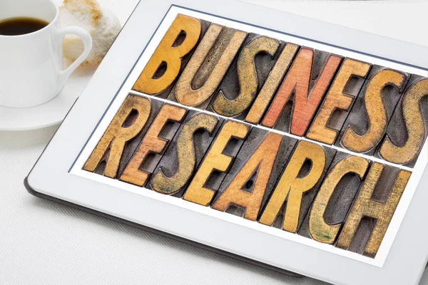 Business research word abstract in wood type — Stock Photo, Image