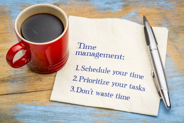 Zeitmanagement-Tipps auf Serviette — Stockfoto