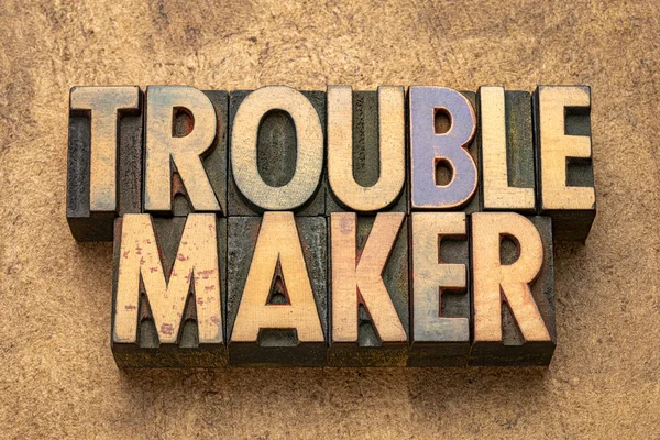 Troublemaker woord in houttype — Stockfoto