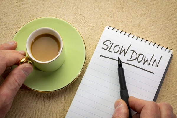 Slow down text in notebook — Stock Photo, Image