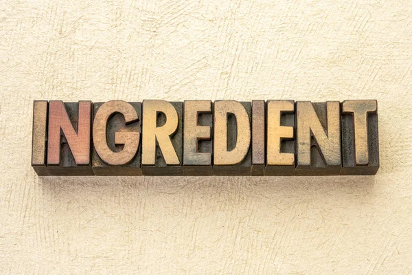 Ingredient word abstract in wood type — Stock Photo, Image