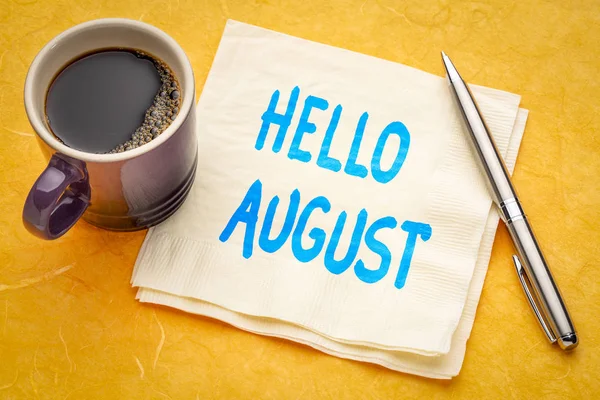 Hola nota de agosto en servilleta — Foto de Stock