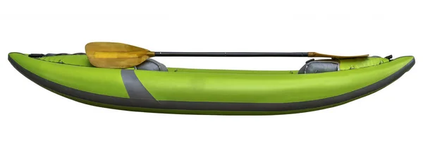 Green inflatable whitewater kayak — Stock Photo, Image