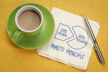 Pareto 80-20 principle concept on napkin clipart