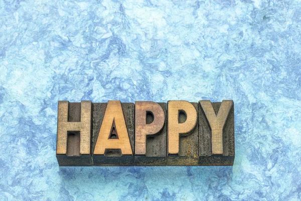 Happy Word i boktryck trä typ — Stockfoto