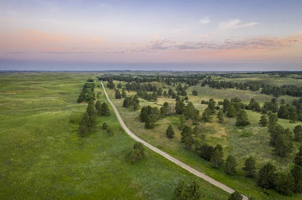 Vue aérienne de la route sablonneuse dans le Nebraska — Photo