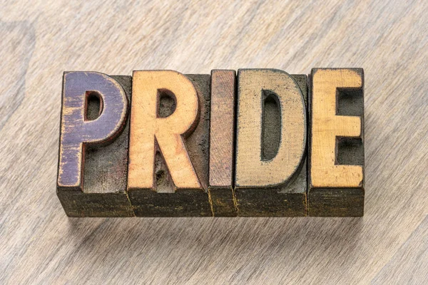 Pride word in wood type — Stock Photo, Image