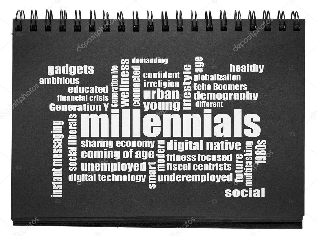 millennials word cloud in sketchbook