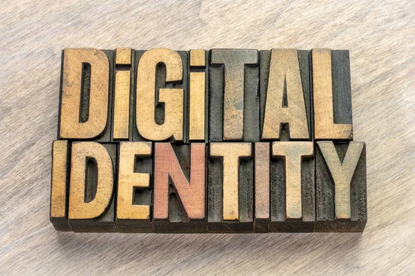 digital identity word abstract in wood type