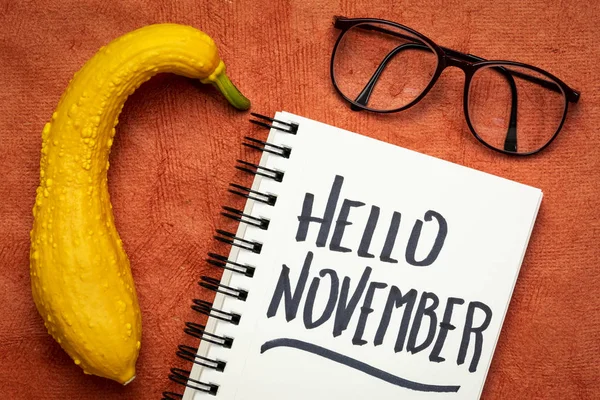 Hello november handschrift in notebook — Stockfoto