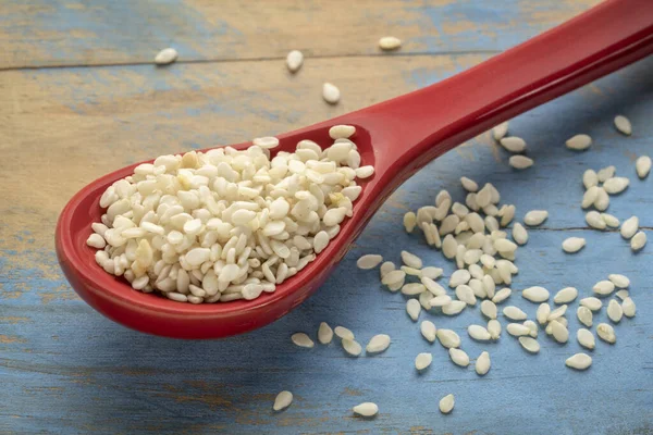 Colher de sementes de sésamo branco — Fotografia de Stock