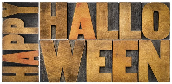 Happy Halloween banner in wood type — Stock Photo, Image