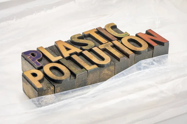 plastic pollution typography and concept